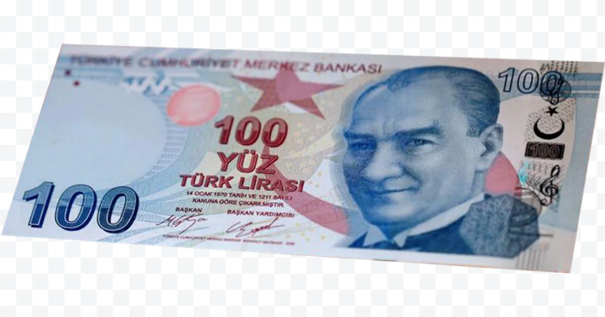 100 Turkish lira banknote with portrait of Mustafa Kemal Atatürk in blue and
