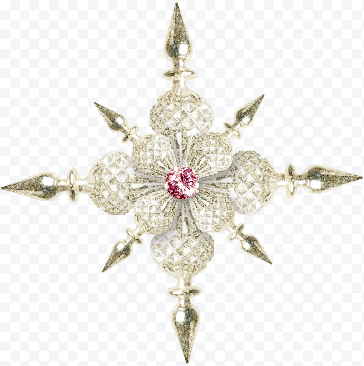 Crystal star ornament with pink gem