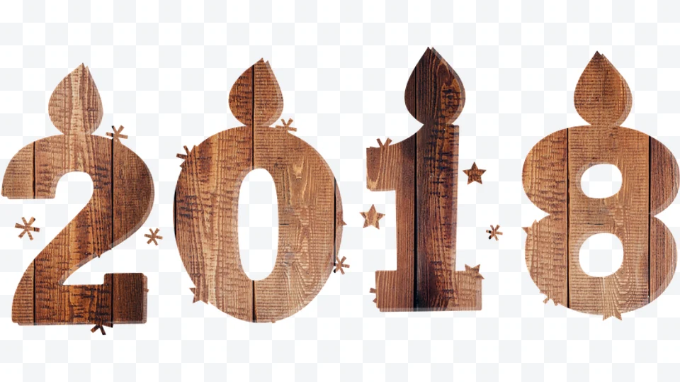 Year 2018 with wood and candle design