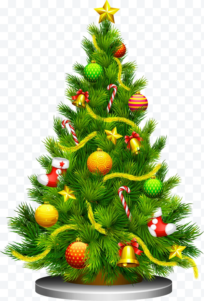 Christmas tree decorated with golden ornaments, candy canes, and colorful balls