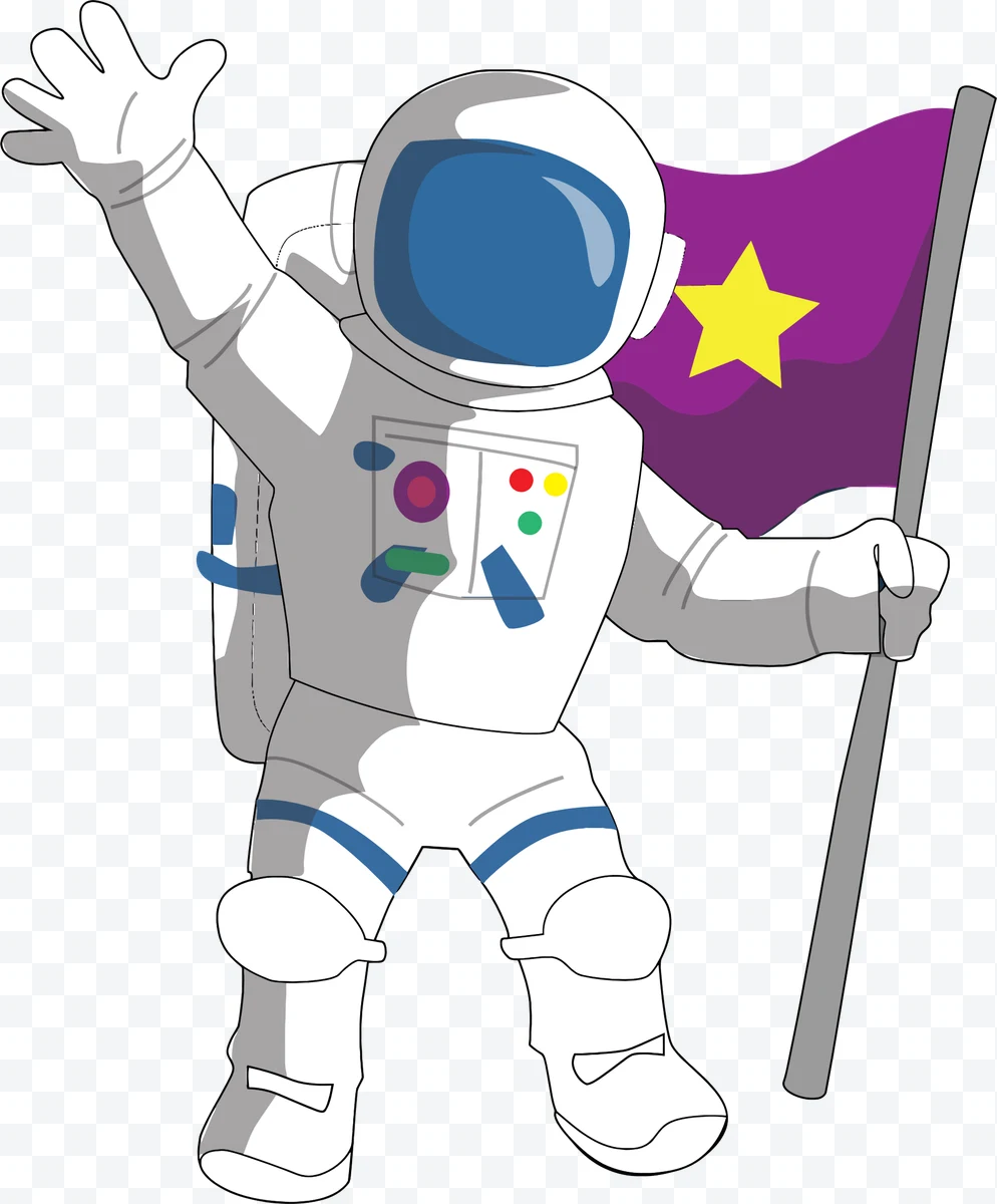 Astronaut with purple flag and yellow star