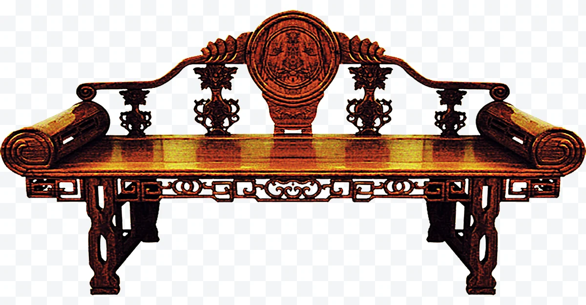 Traditional Chinese carved wood bench