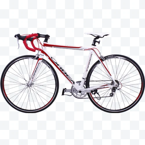 Orbea white and red road bike with curved handlebar
