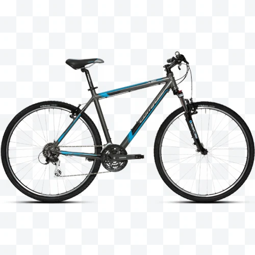 Gray mountain bike with blue details