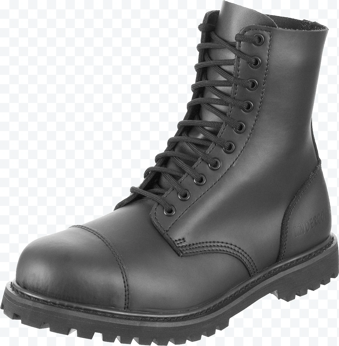 Black leather boot with laces and thick sole