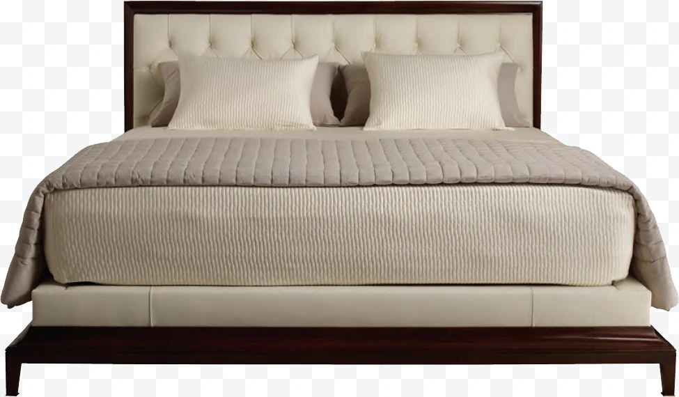 Bed with padded headboard and wooden base