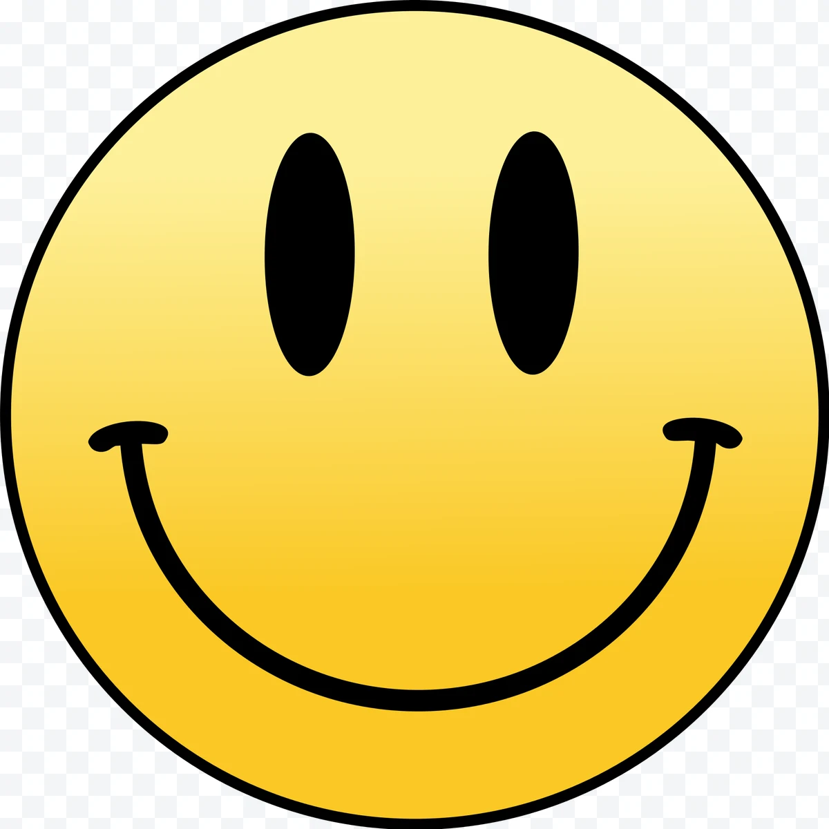 Yellow smiling face with black oval eyes and black border.