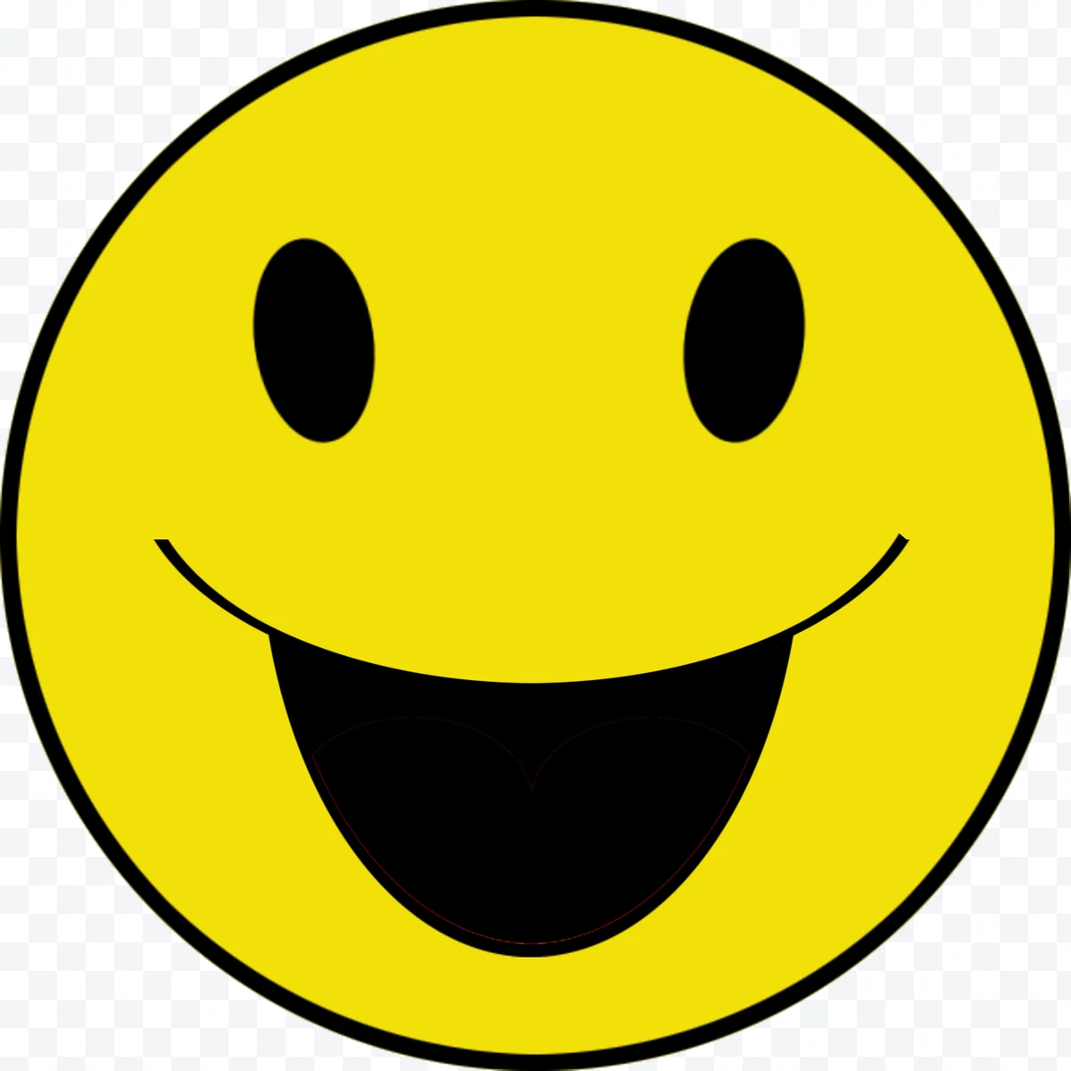 Yellow smiling face with black oval eyes and open mouth