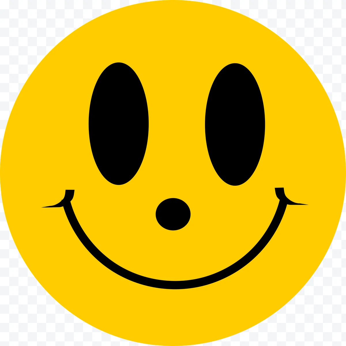 Yellow smiling face with black oval eyes and round black nose