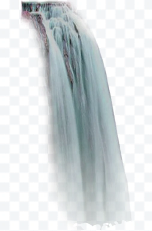 Waterfall with falling water and visible rocks on a transparent background
