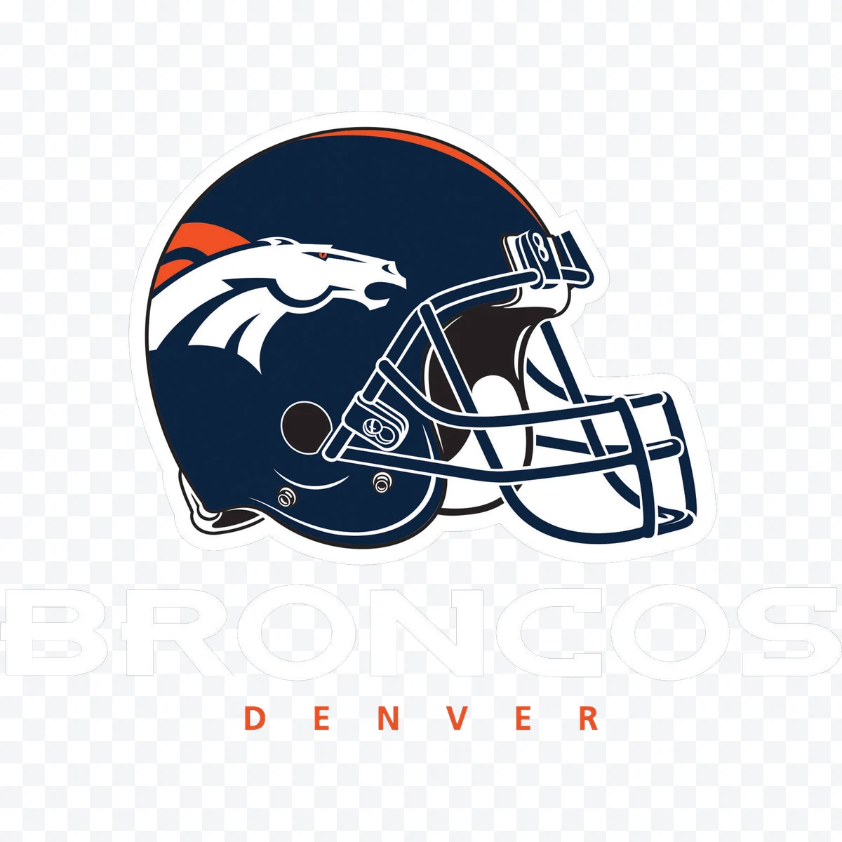 Dark blue American football helmet with white and orange horse logo