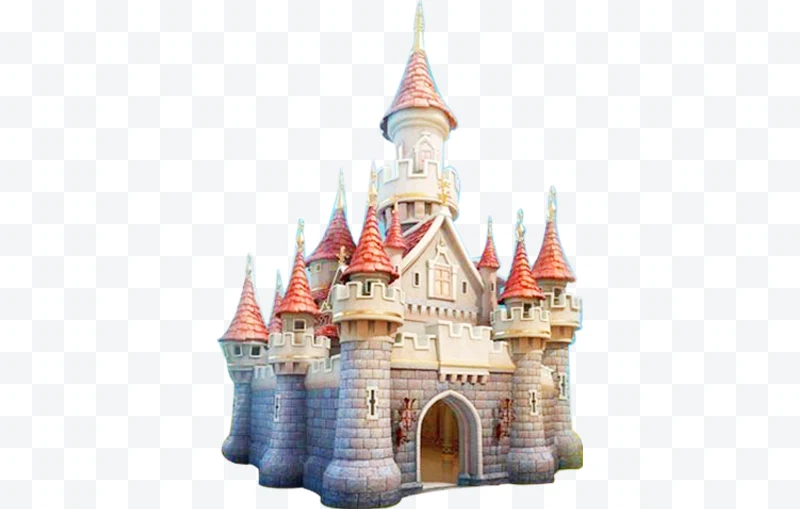 Fairy tale castle with towers and red roofs