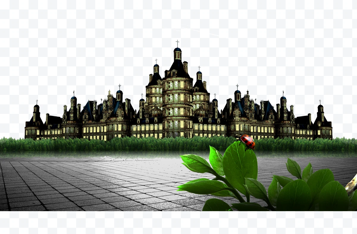 Gothic castle with ladybug