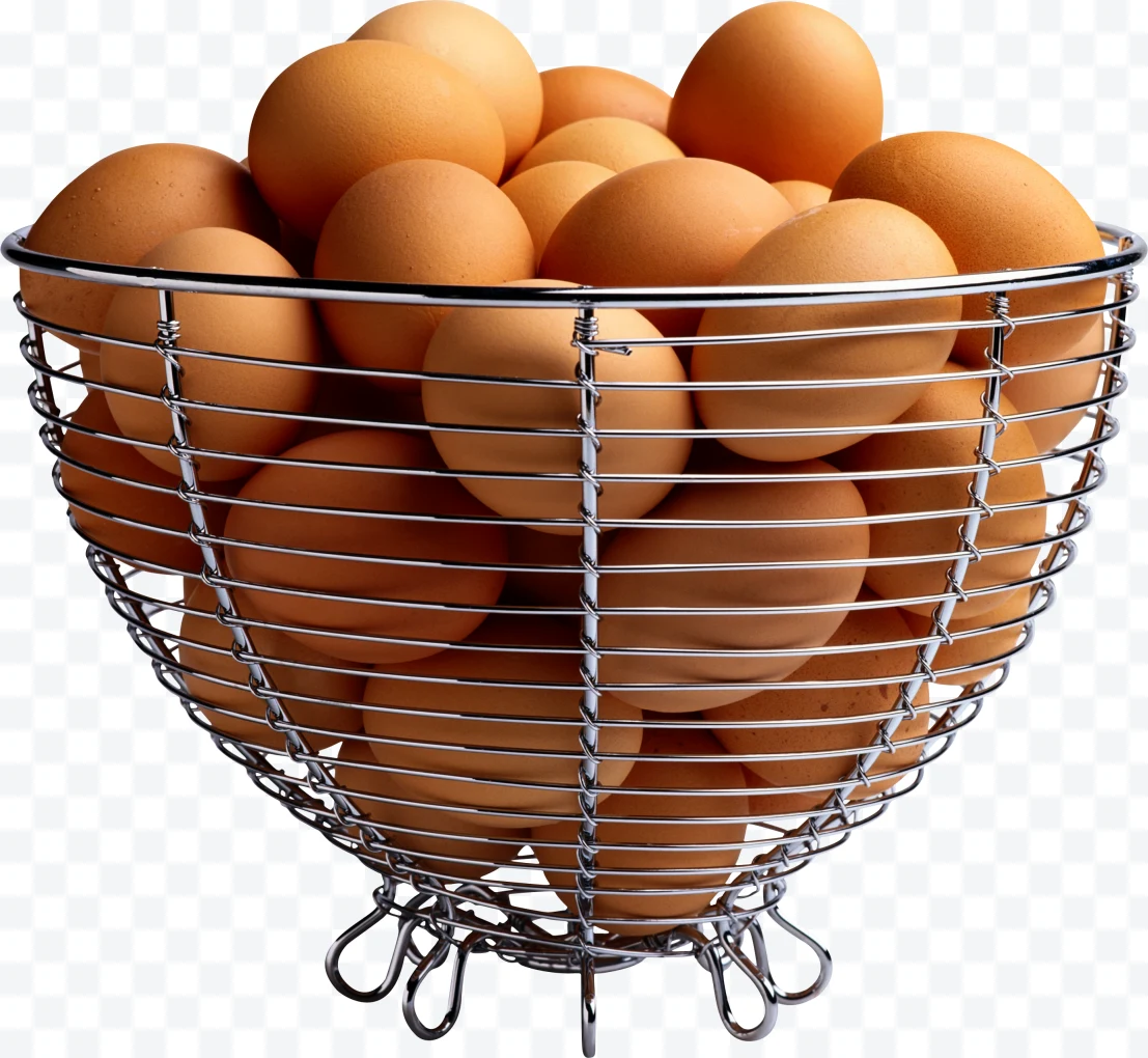 Metal basket with brown eggs