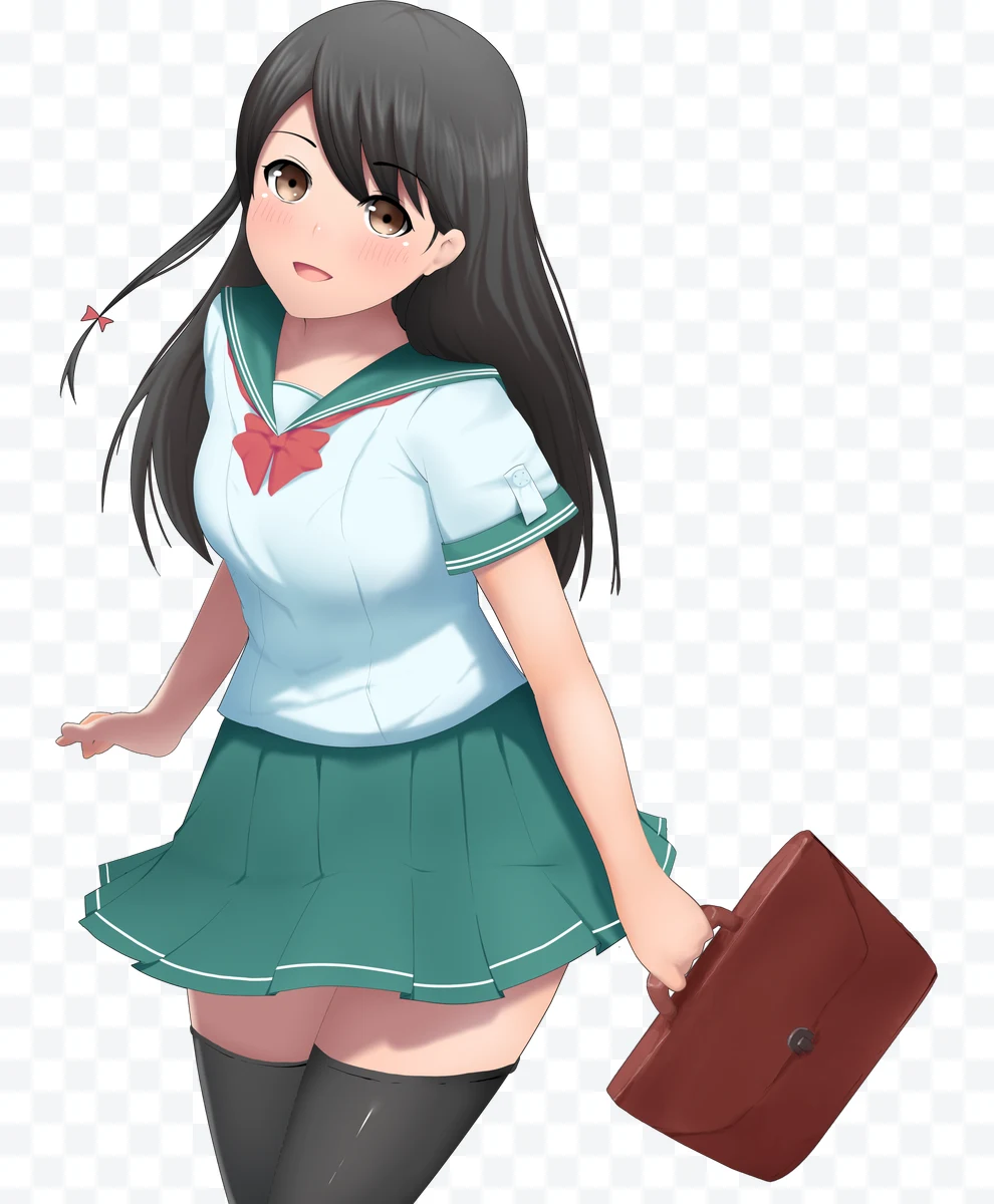 Anime girl with school uniform and briefcase