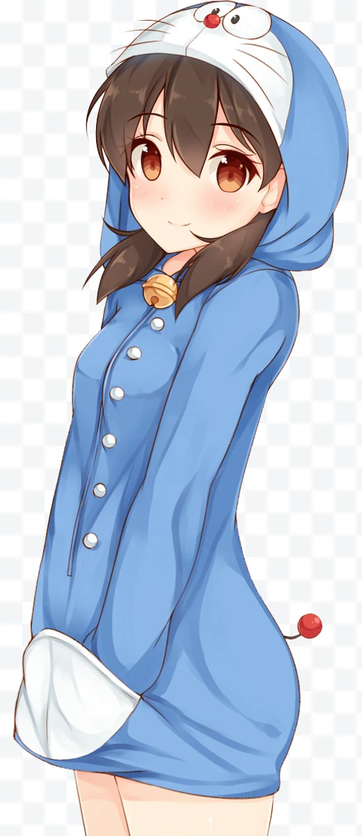 Girl in Doraemon pajamas