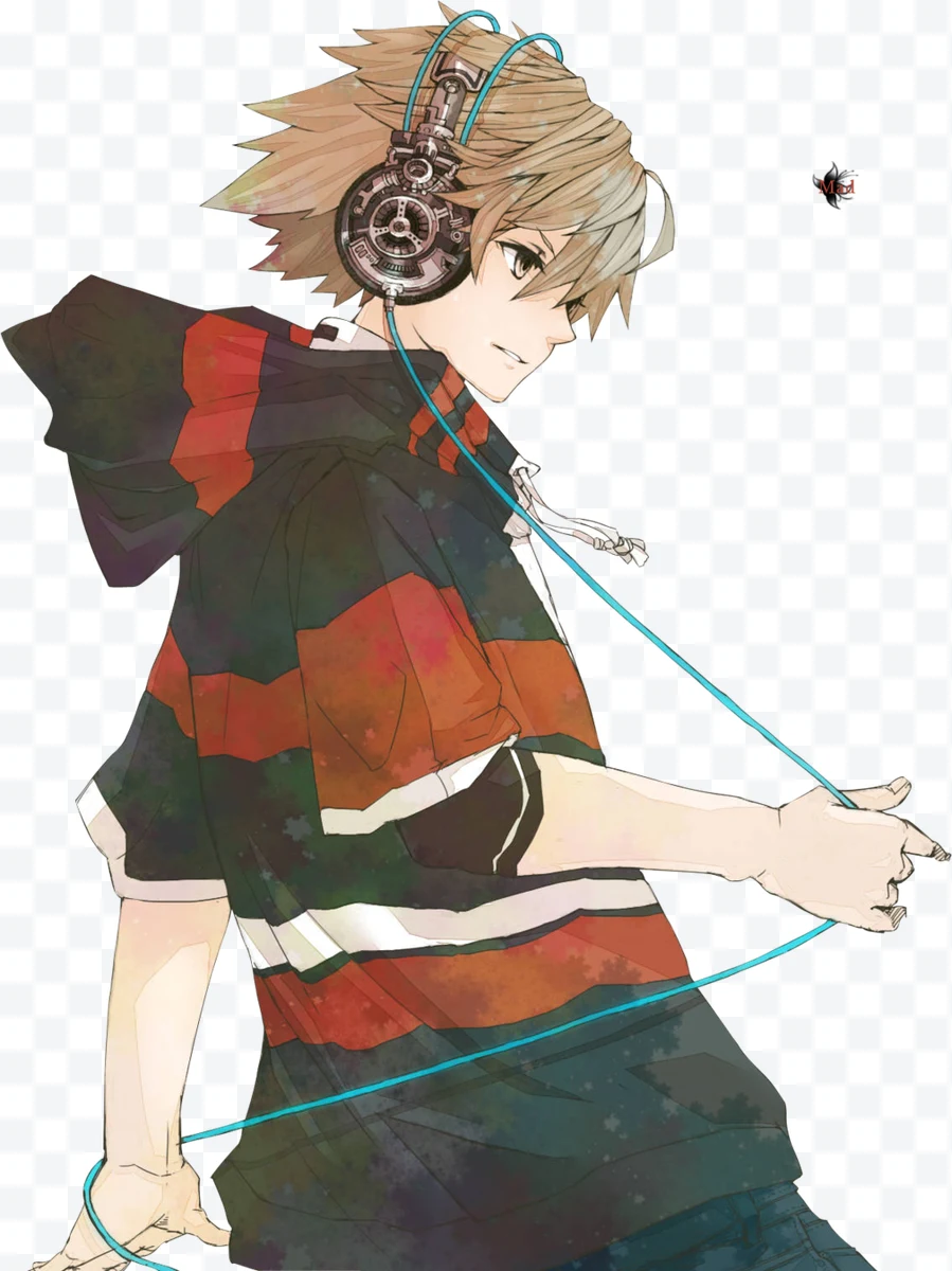 Boy with headphones and blue cable