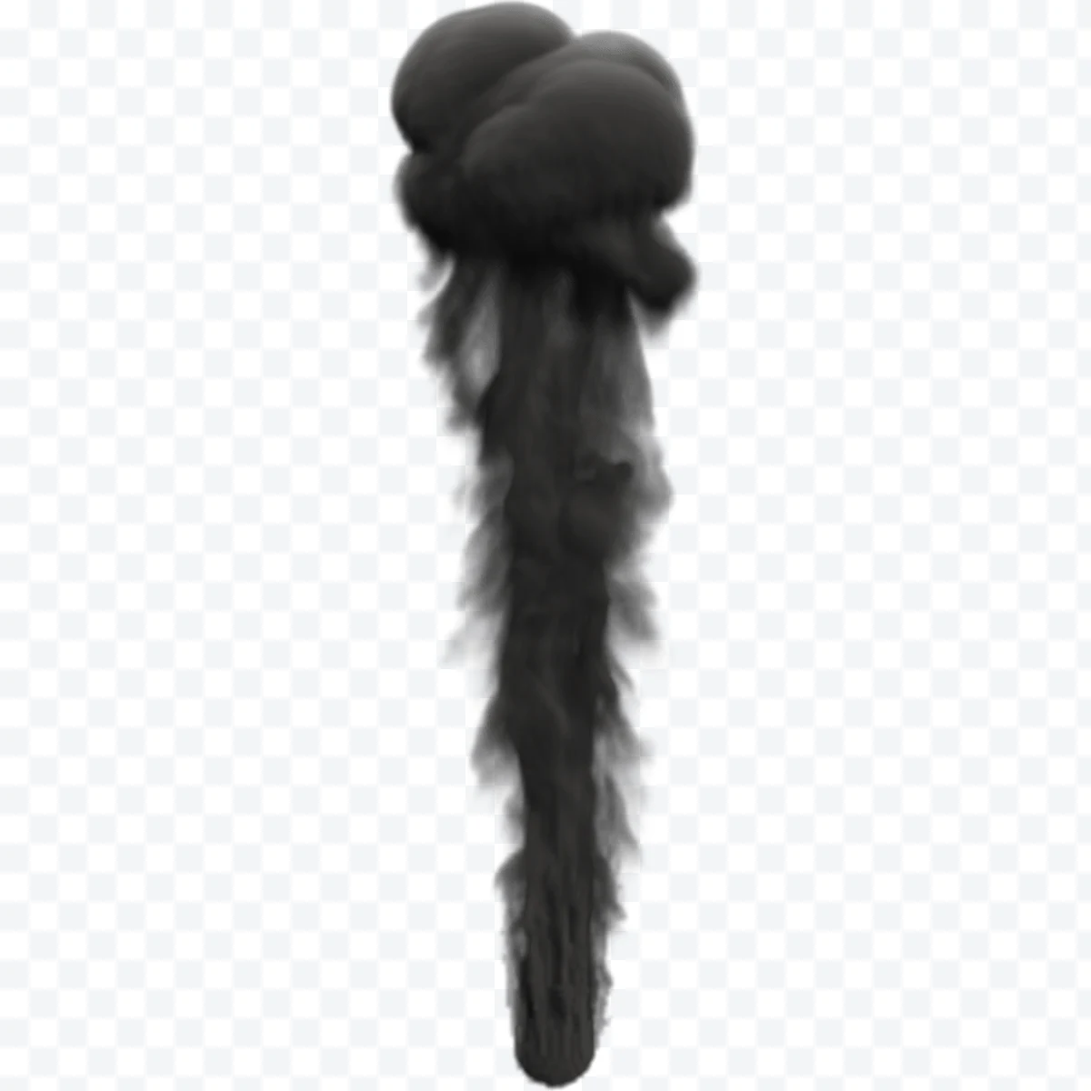 Vertical column of dense black smoke on transparent background
