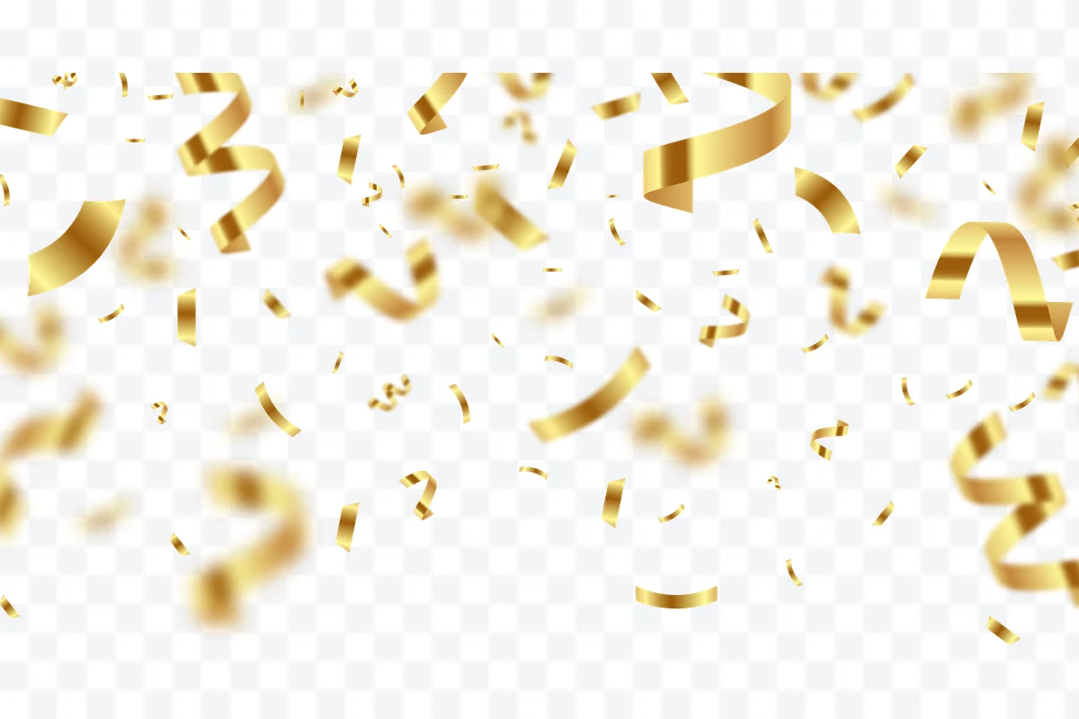 Shiny curved gold confetti floating