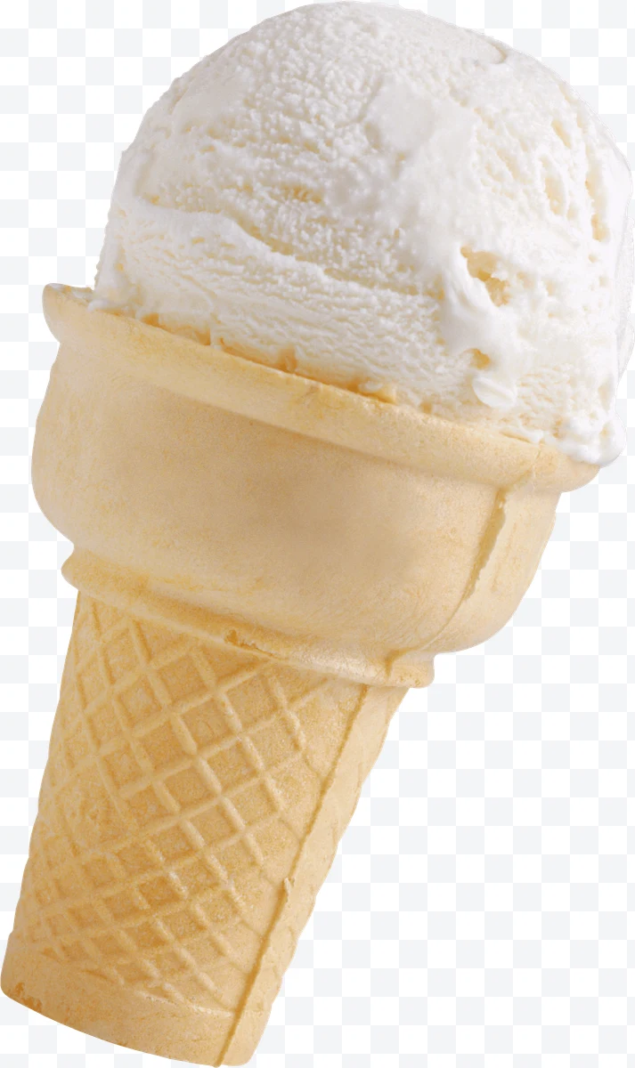 Ice cream cone with a scoop of vanilla ice cream