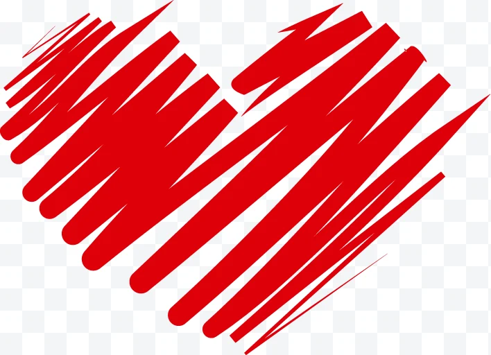 Red heart drawn with diagonal lines on a white background