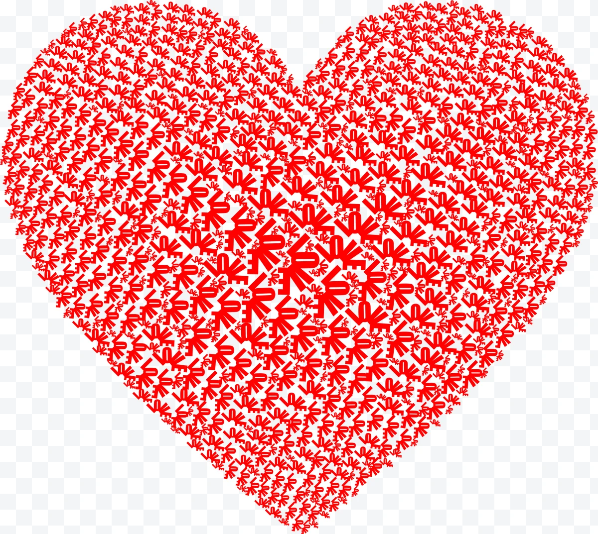 Heart formed by multiple red hands