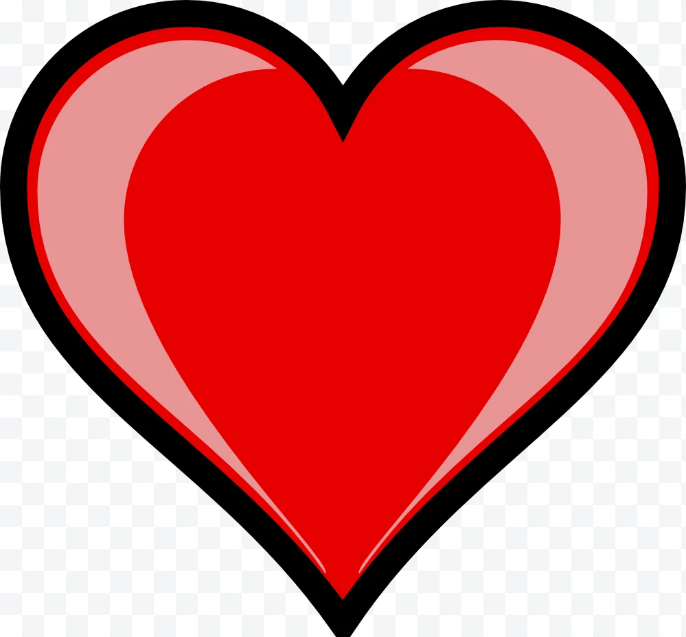 Bright red heart with black border