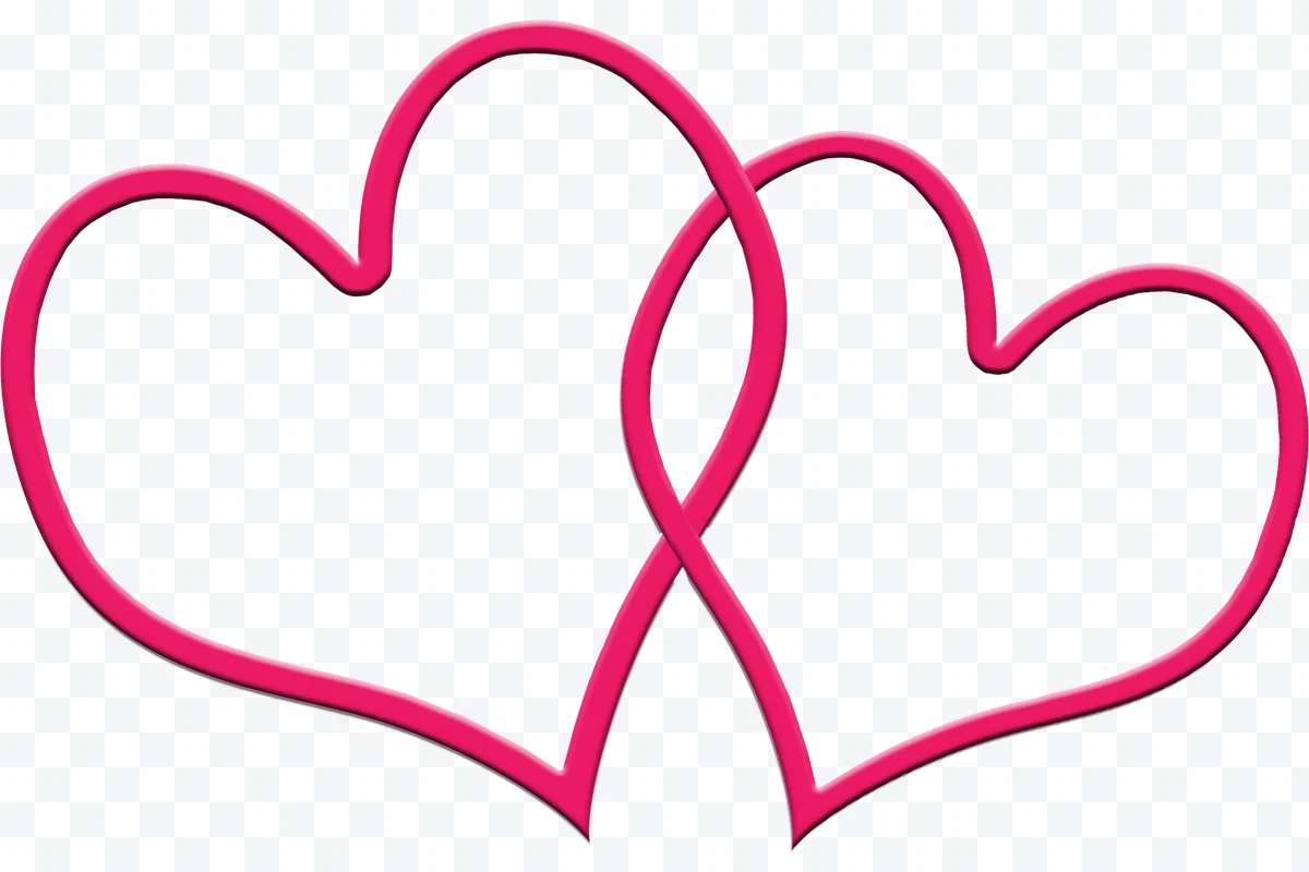 Two pink hearts intertwined with continuous lines