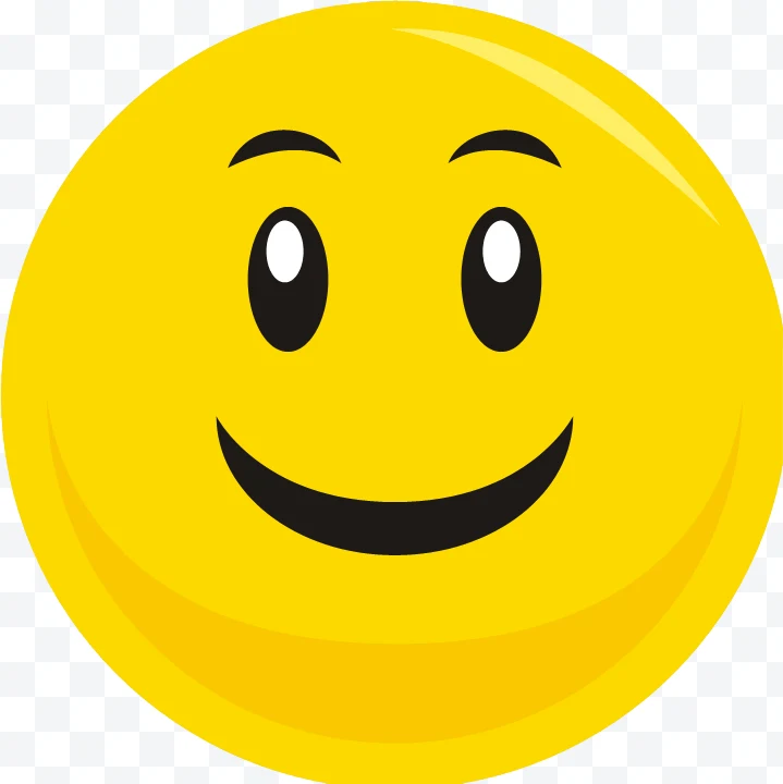 Yellow smiling emoji with oval eyes and arched eyebrows