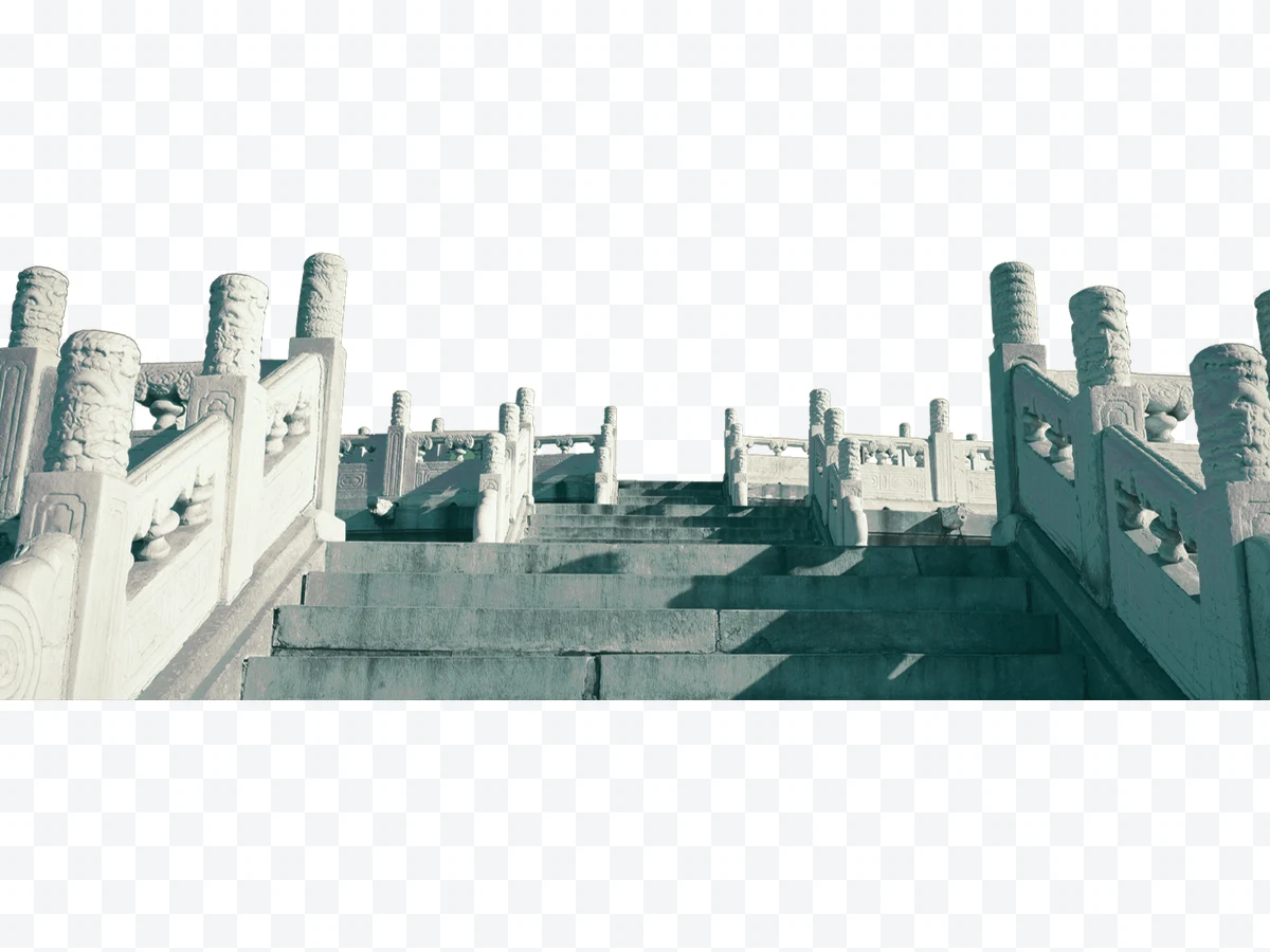 Stone stairs with carved railings seen from below