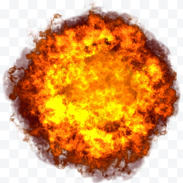 Intense round fire explosion with smoke around