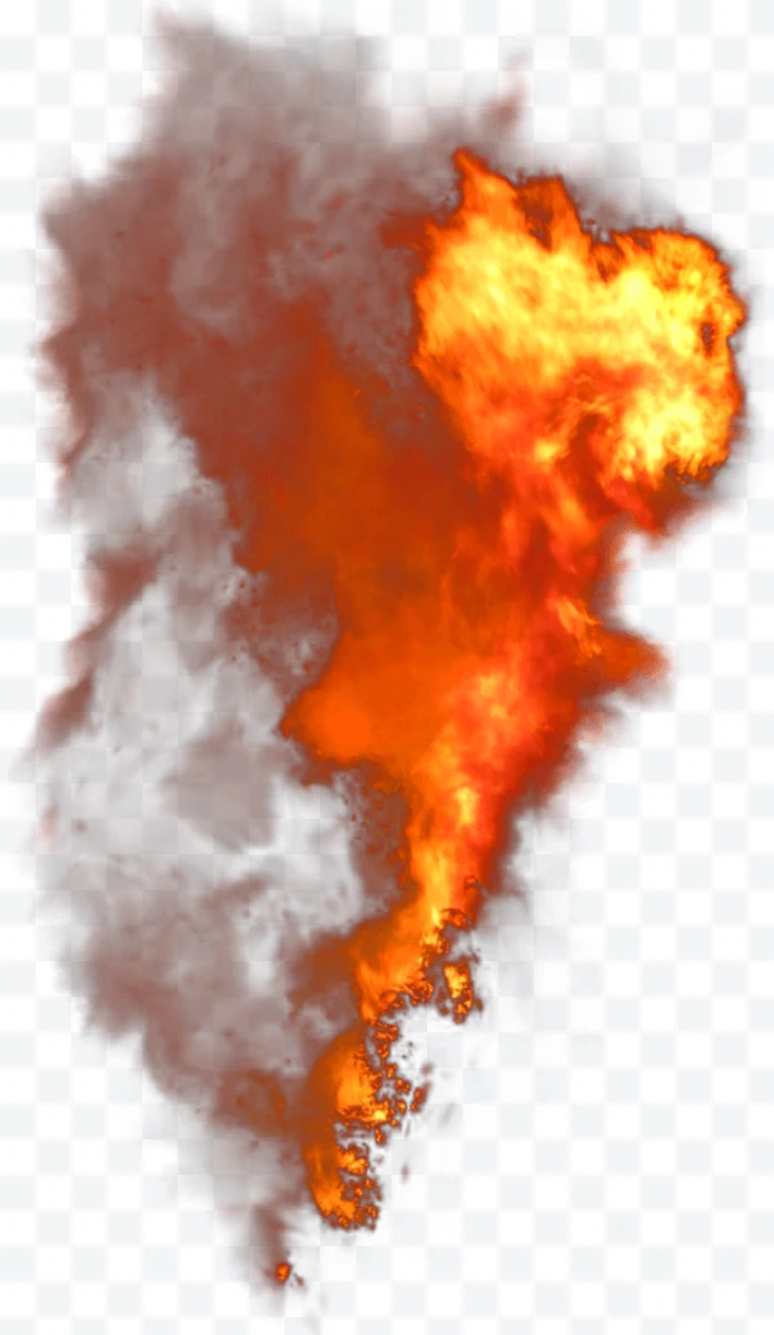 Intense fire and smoke explosion with transparent background