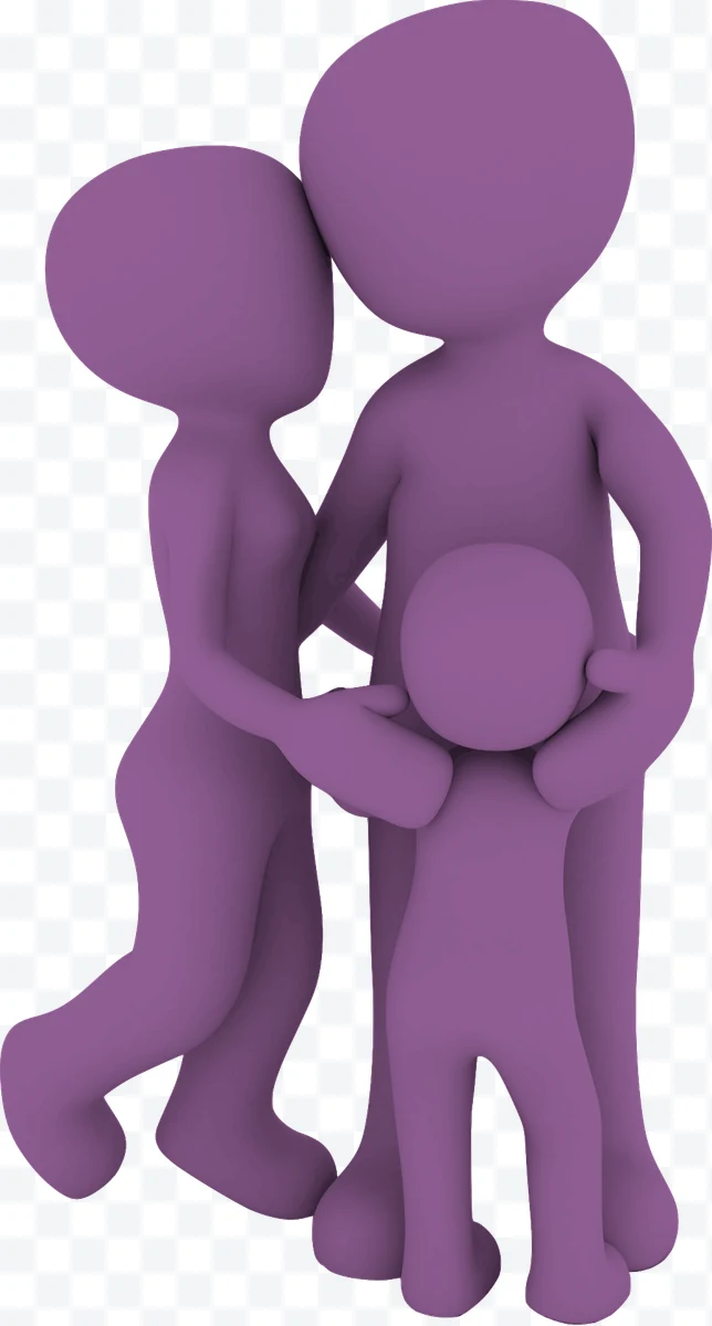 Purple human figures hugging