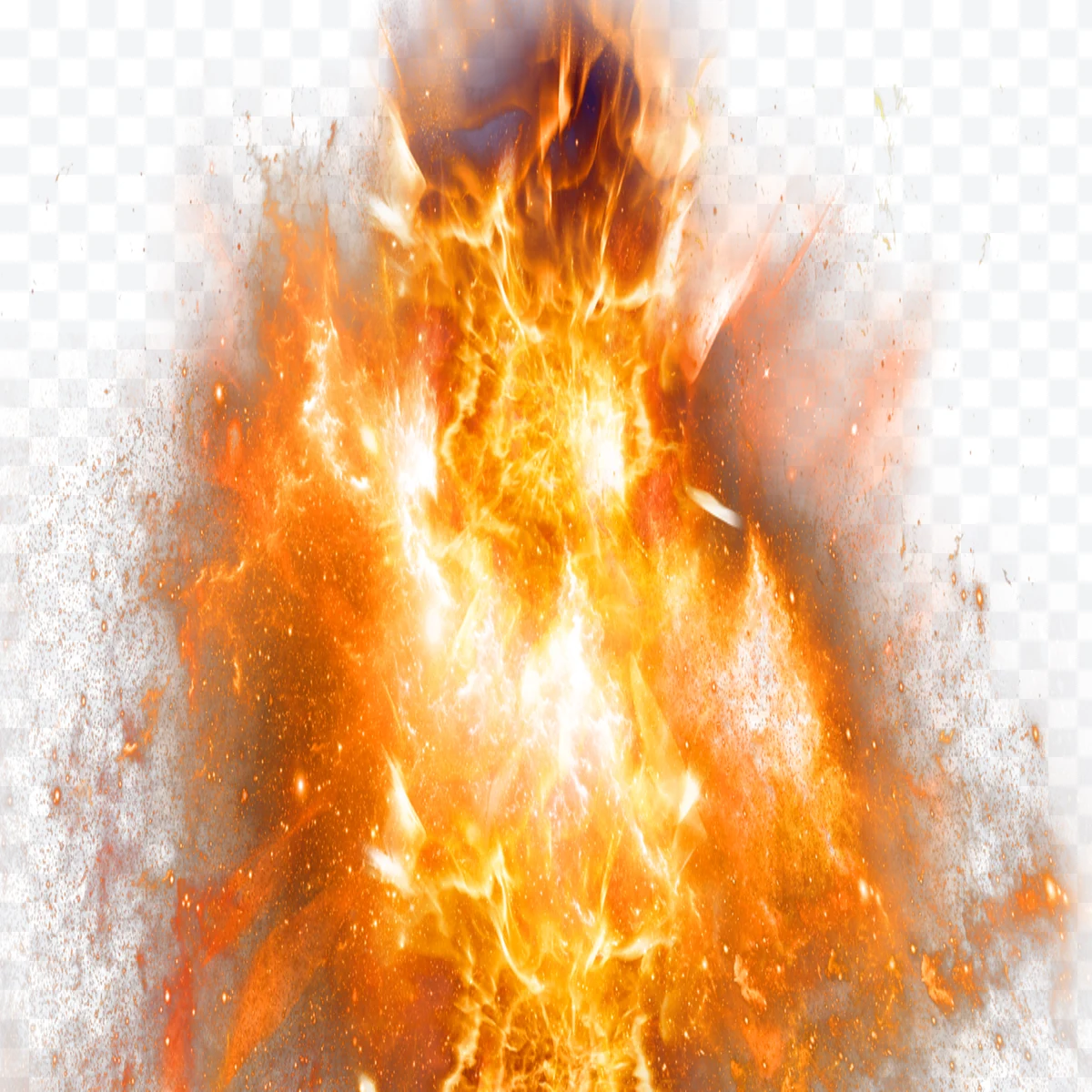 Bright fire explosion with particles and smoke