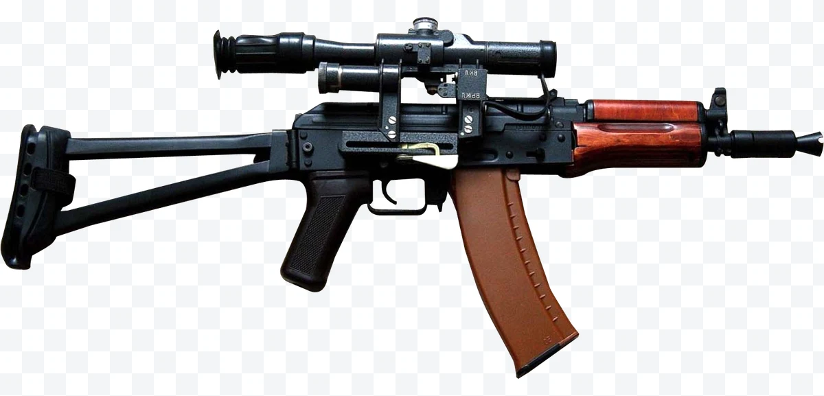 AKS-74U assault rifle with brown magazine and telescopic sight