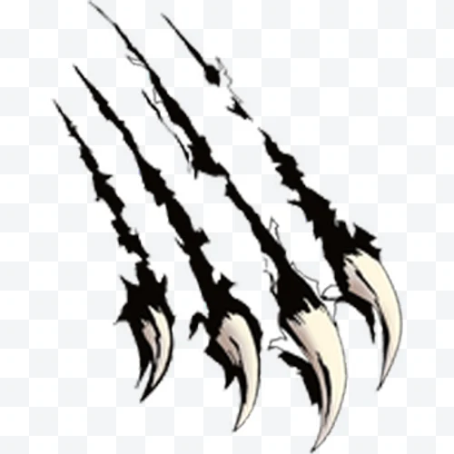 Four sharp animal claws with black stripes on a white background.