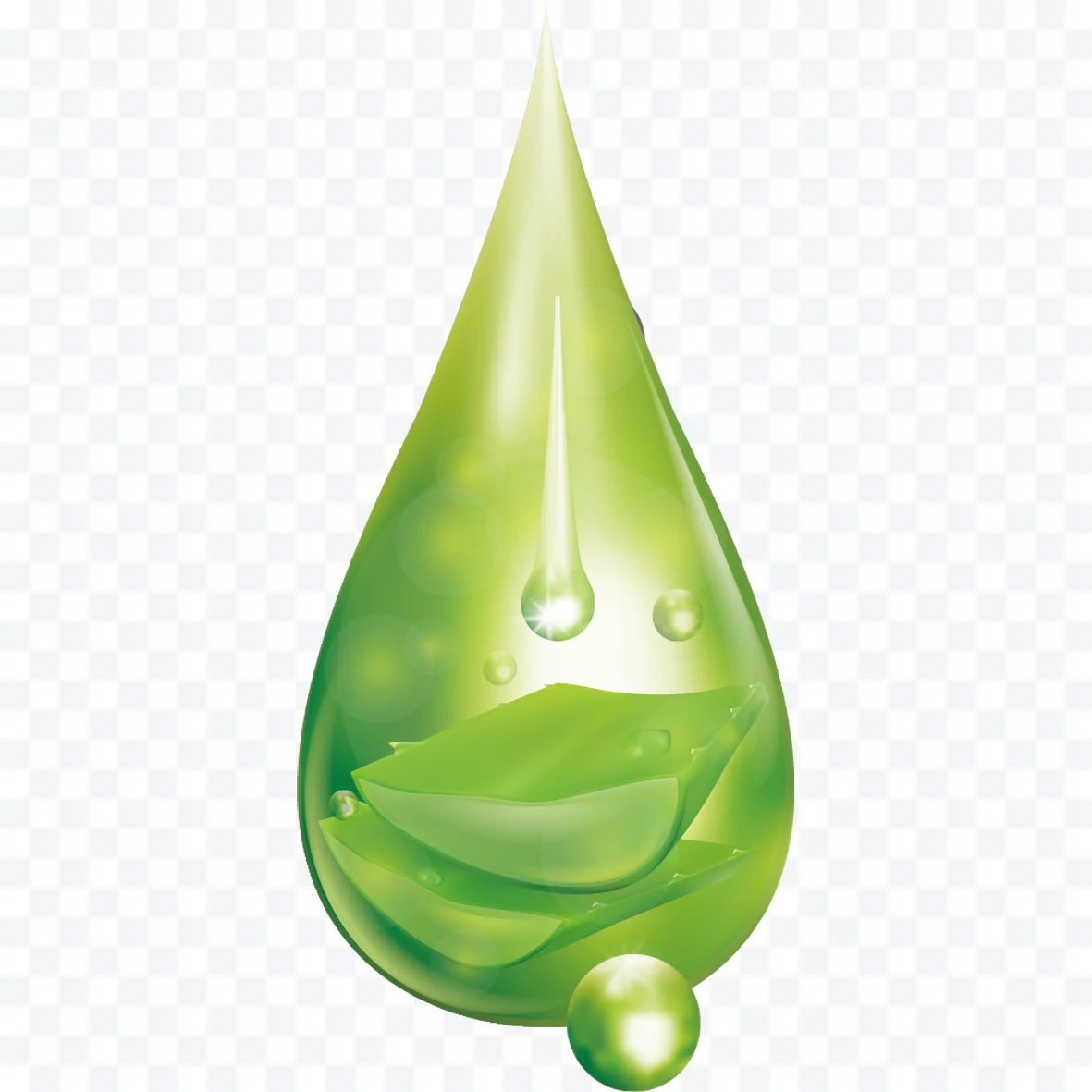 Bright green aloe vera drop with leaves inside