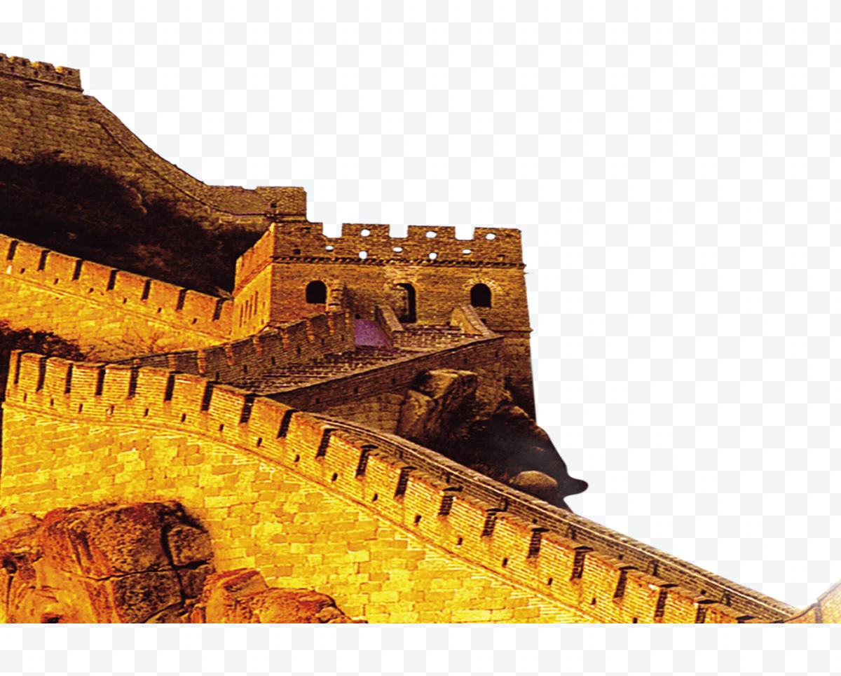Great Wall of China with tower and stone wall under sunlight