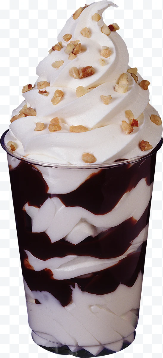 Vanilla ice cream with chocolate sauce and nuts