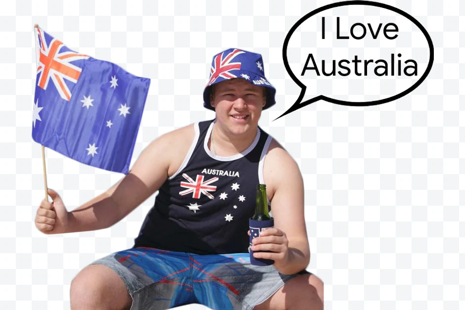 Man wearing a black sleeveless shirt and hat with Australian flag