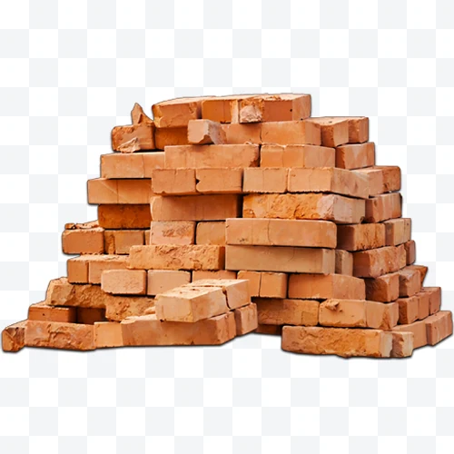 Orange bricks stacked in a pile on a white background