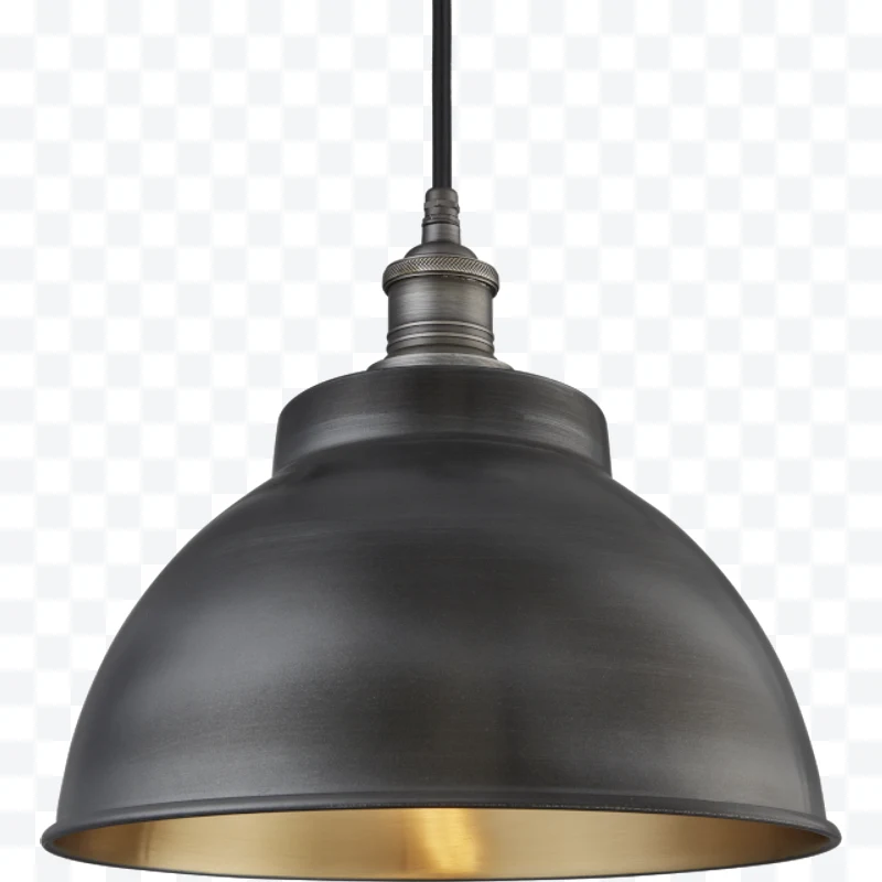 Black metal pendant lamp with gold interior front view