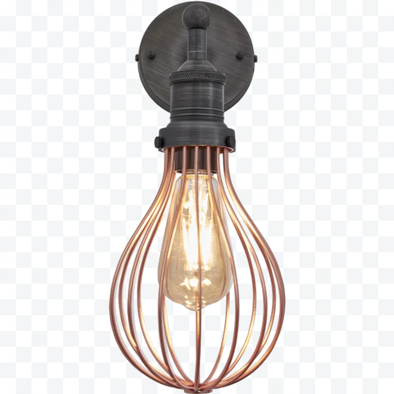 Wall lamp with bulb inside copper metal cage