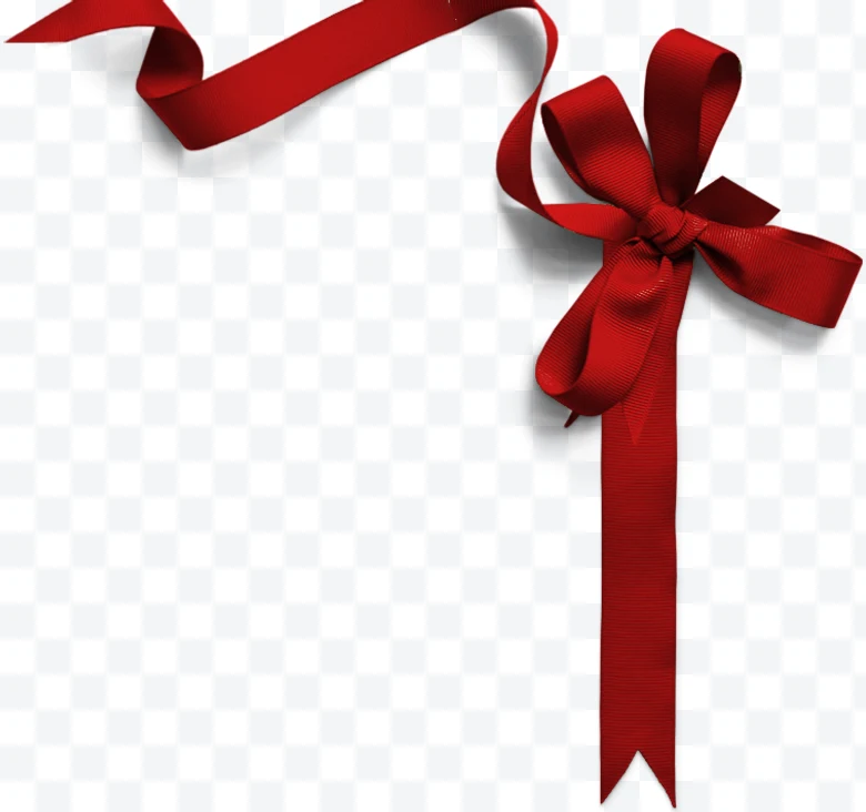 Decorative red bow with shadow on transparent background