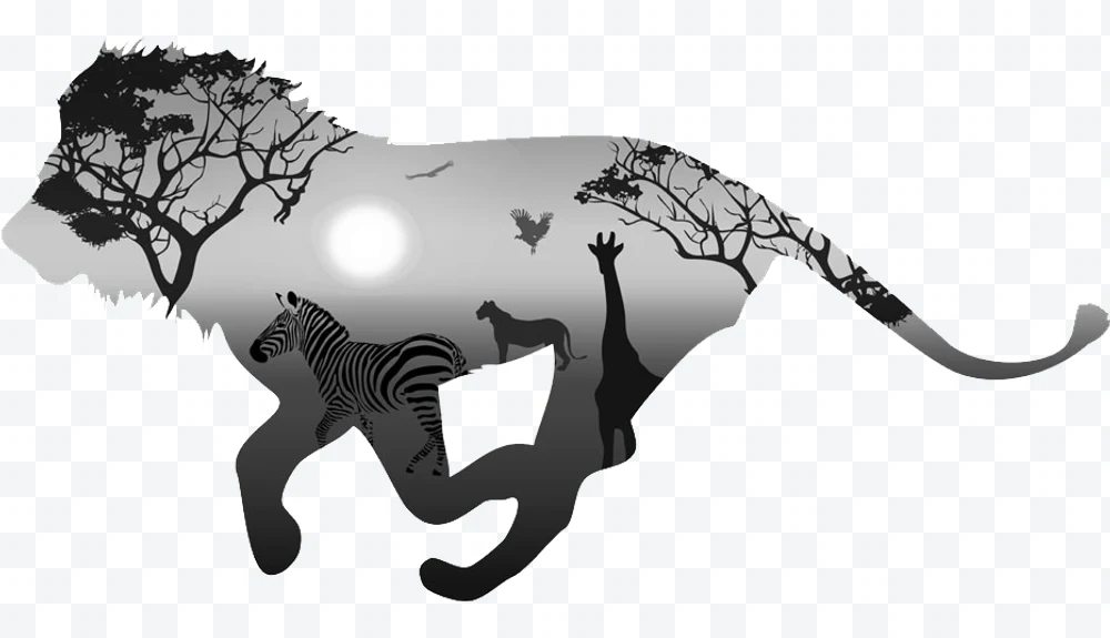Lion with African landscape interior