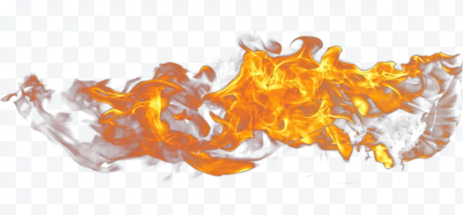 Orange flame with gray smoke on white background
