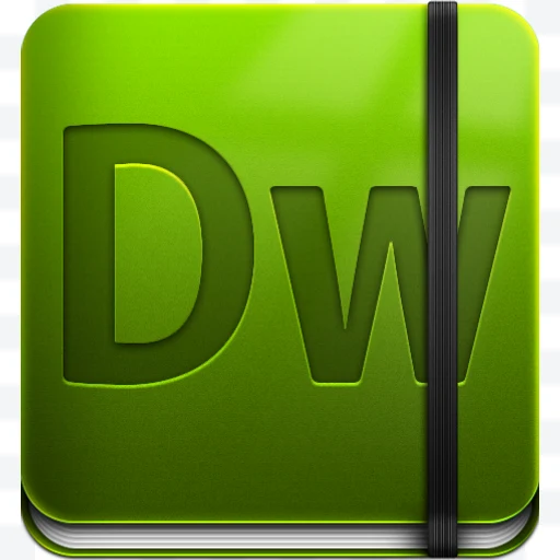Green Adobe Dreamweaver logo with black elastic band