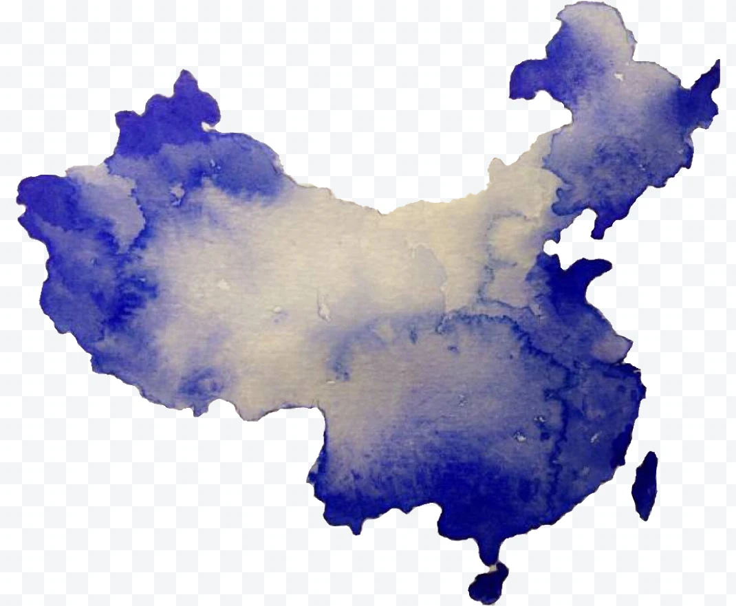Blue Watercolor Map of China