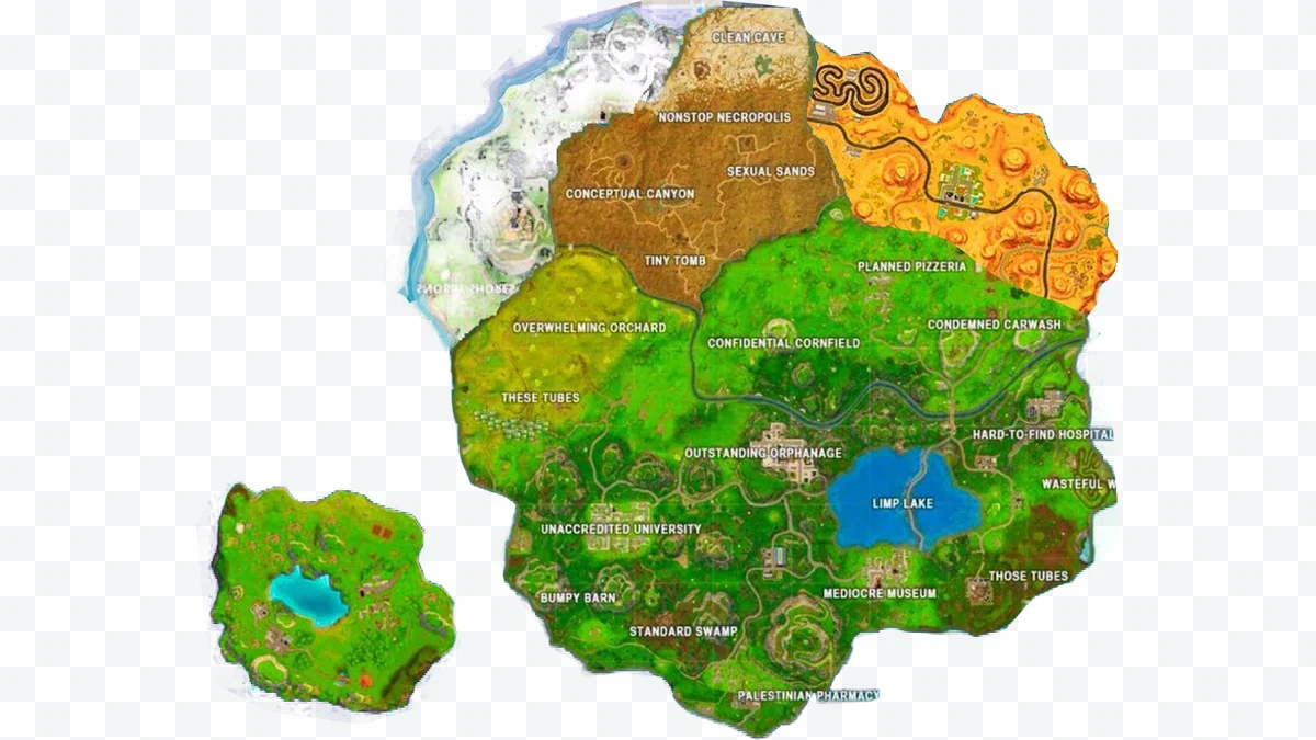 Colorful Fortnite Season 4 map with location names