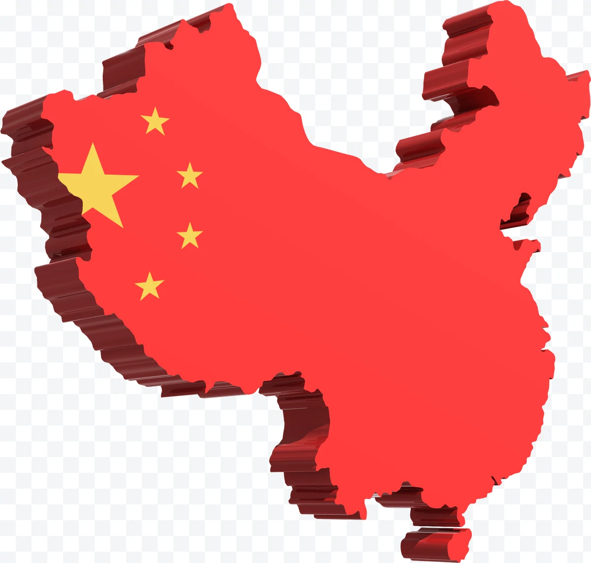 Three-dimensional map of China with flag